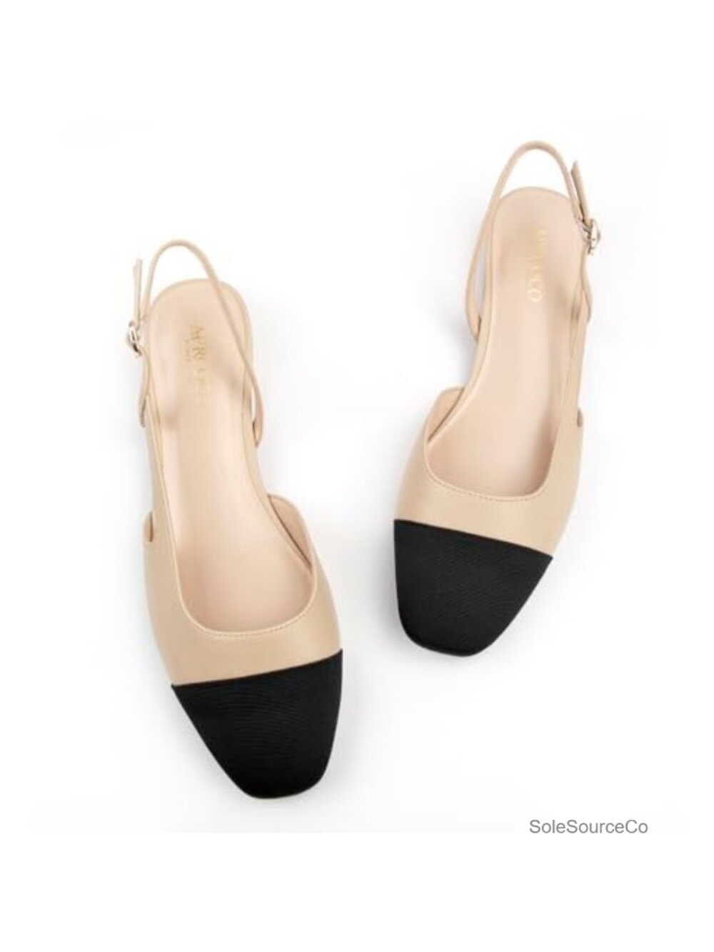 AprCoco Faux Leather Slingback Flats Women Square Toe Low Heel Buckle Wedding